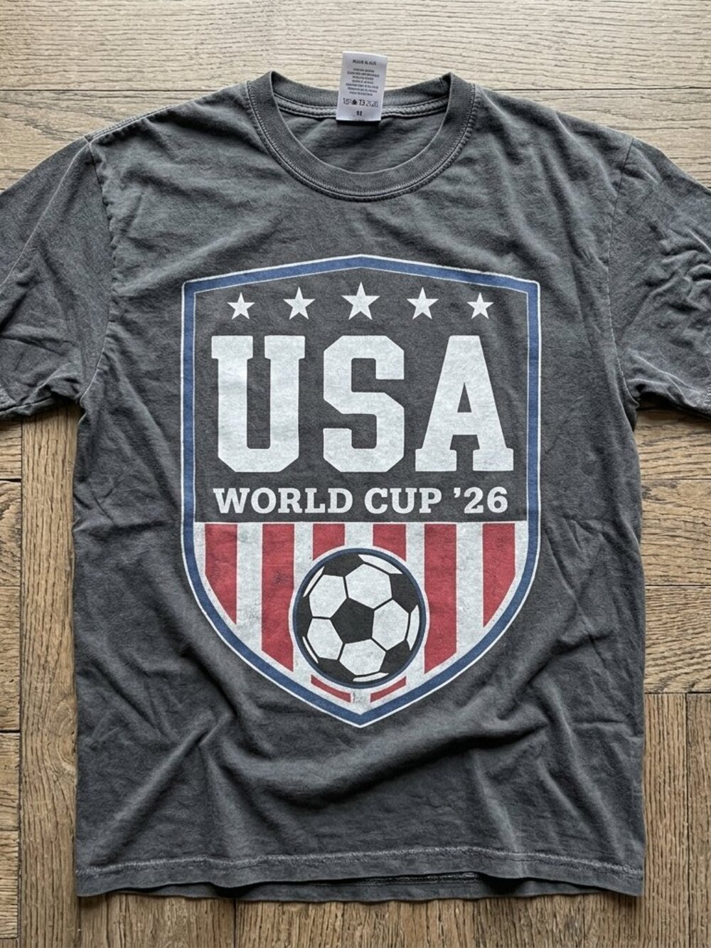 USA World 26 Soccer Shirt, American Flag Football Graphic Tee charcoal